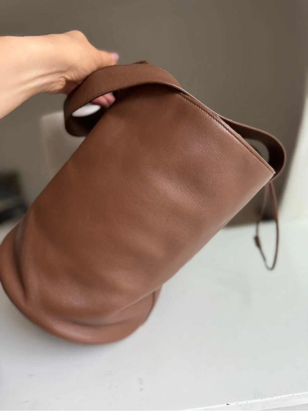 Jil Sander Brown Leather Bucket Bag